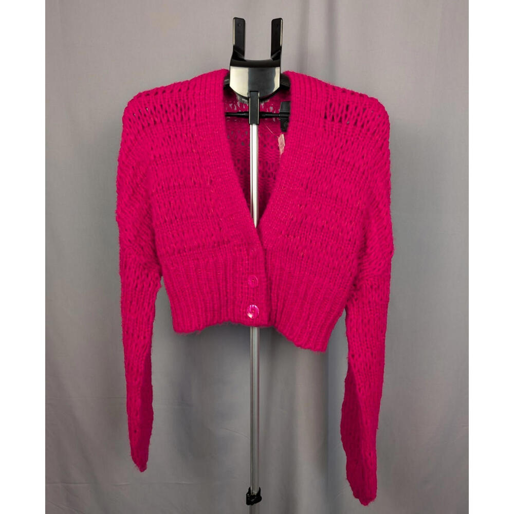 NWT Urban Outfitters Sz. XS Cropped Cardigan Hot Pink Sweater Chunky Knit